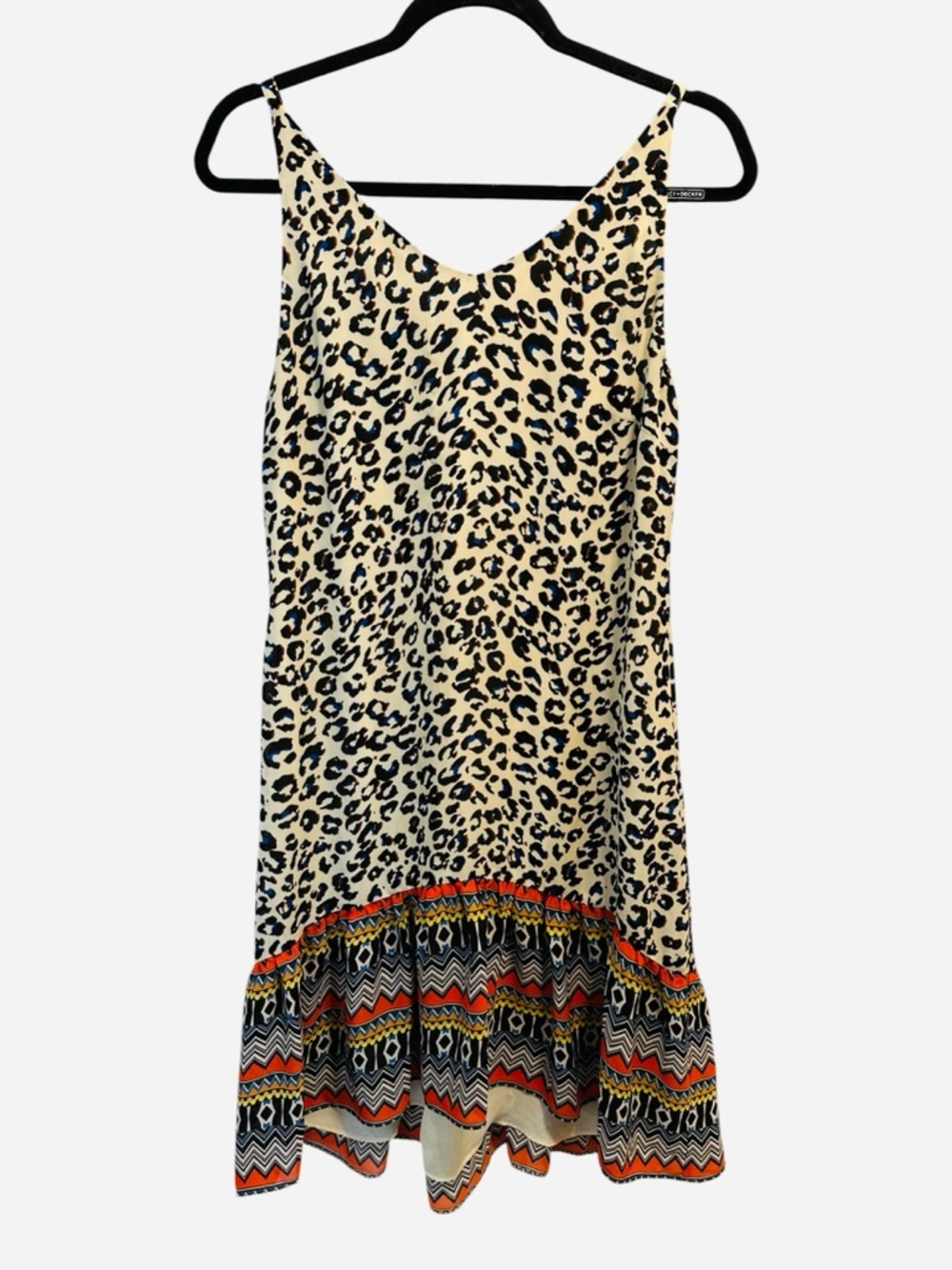 CAbi leopard and mixed print flowy ruffle hem slip dress Size XS